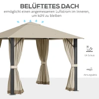 Outsunny Gartenpavillon Pavillon 3 x 3 m Gartenzelt Dach mit Belüftungslöcher Festzelt Partyzelt mit 4 x Seitenteile wetterfest Aluminium Polyester khaki(m-4)