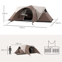 Outsunny Tenda de Camping Familiar 5-6 Pessoas Impermeável Leve Ventilada com Saco de Transporte Dim. 550Lx300lx198H cm(m-3)