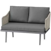Outsunny Sofá de Jardim 2 Lugares com Almofadas em Resina Trançada Sofá de Exterior Estrutura em Aço 110x70x72 cm Cinza Escuro(m-7)