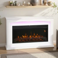 HOMCOM Lareira Elétrica 1000W/2000W Lareira Decorativa Falsa Efeito Chama com 5 Níveis de Luminosidade Ajustáveis 121x25x77cm Branco(m-4)
