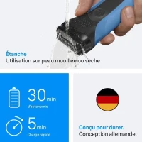 Rasoir électrique BRAUN Series 3 - Bleu et noir - Autonomie 30 minutes - Charge rapide 5 minutes(m-2)