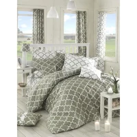 Parure de lit - 1 housse de couette 220 x 240 cm + 2 taies d'oreiller 60 x 60 cm - 100% coton renforcé - Gris(m-1)