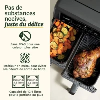 Friteuse sans huile CUISINART - Airfryer AFD10XBLE - Capacité 10,4L - Double cuves - Noir - 2400W(m-2)