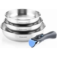 Set de 3 poeles 20-24-26 cm Arthur Martin AM1410 - Acier Inoxydable - Poignée amovible - Tous feux dont induction(m-1)