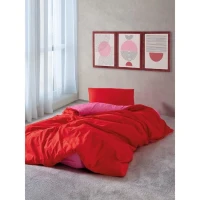 Parure de lit - 1 housse de couette 220 x 240 cm + 2 taies d'oreiller 60 x 60 cm - 100% coton renforcé - Rouge(m-2)