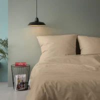 Parure de lit - 1 housse de couette 220 x 240 cm + 2 taies d'oreiller 60 x 60 cm - 100% coton renforcé - Beige(m-1)