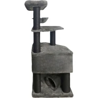 GUILY Arbre a chat stable - Idéal chats taille moyens - 50 x 50 x 141 cm - Gris foncé - 2 plateformes, 1 perchoir, 1 cabane, 1 rampe(m-3)