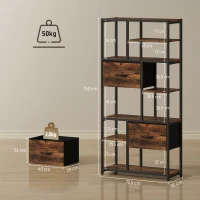 HOMCOM Freestanding Storage Shelf — 2 Fabric Drawers & 9 Open Compartments, Steel Frame, Rustic Brown/Black(m-3)