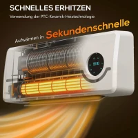 HOMCOM Heizlüfter zur Wandmontage 2000W Keramik-Wandheizung mit Ventilator, Fernbedienung, 2 Heizmodi, LED-Display(m-4)