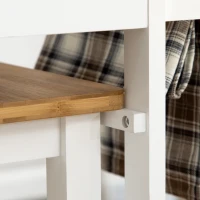 HOMCOM Conjunto Mesa de Bar Dobrável com Rodas + 2 Bancos Branco e Bambu 2 Gavetas(m-4)