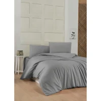 Parure de lit - 1 housse de couette 220 x 240 cm + 2 taies d'oreiller 60 x 60 cm - 100% coton renforcé - Gris(m-1)