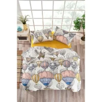 Parure de lit - 1 housse de couette 220 x 240 cm + 2 taies d'oreiller 60 x 60 cm - 100% coton renforcé - Moutarde(m-1)