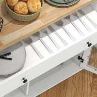 HOMCOM Carrinho Ilha de Cozinha Tampo 95x46 cm Gaveta 2 Armários com Vidro Porta-Temperos Branco(m-4)