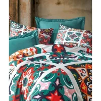 Parure de lit - 1 housse de couette 220 x 240 cm + 2 taies d'oreiller 60 x 60 cm - 100 % polyester microsatin - Vert(m-4)