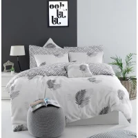 Parure de lit - 1 housse de couette 220 x 240 cm + 2 taies d'oreiller 60 x 60 cm - 65% coton, 35% polyester - Gris(m-1)
