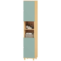 HOMCOM Coluna de Arrumação para Casa de Banho com 2 Portas Prateleiras Ajustáveis 30x30x166 cm Verde e Madeira(m-7)