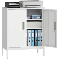HOMCOM Armadietto da Ufficio in Acciaio a 2 Ripiani Regolabili con Serratura e 2 Chiavi, 80x40x100 cm, Bianco(m-11)