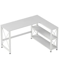 HOMCOM Secretária de Canto Reversível com Prateleiras 135x110x75 cm Branco(m-1)