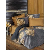 Parure de lit - 1 housse de couette 220 x 240 cm + 2 taies d'oreiller 60 x 60 cm - Satiné 100% coton - Anthracite(m-1)