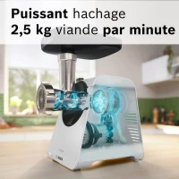Hachoir a viande - BOSCH - MFWS420W Série 4 - Blanc - 500 W - moteur bloqué 1900 W - 2,5 kg/mn - 2 vitesses - 2 grilles de hachoir(m-3)