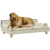PawHut Sofá para Cães e Gatos Estilo Escandinavo com Almofada Confortável Removível 100x62x32 cm Bege(m-6)