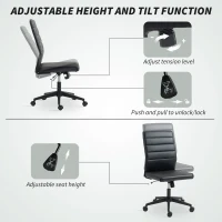 Scaun de birou ergonomic și ajustabil HOMCOM cu spătar curbat, din piele PU și oțel, 58x53x97-107 cm, Negru(m-7)