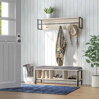 HOMCOM Conjunto Entrada 2 em 1 com Banco Sapateira Cabideiro 3 Ganchos 100x35x45 cm Cor Madeira(m-2)