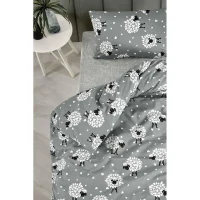 Parure de lit - 1 housse de couette 220 x 240 cm + 2 taies d'oreiller 60 x 60 cm - 65% coton, 35% polyester - Gris(m-2)