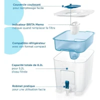 Distributeur d'eau BRITA - Flow - Capacité 8,2L dont 5,2L d'eau filtrée - 1 Cartouche Maxtra Pro All-In-1 incluse(m-3)