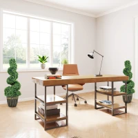HOMCOM Set of 2 Artificial Plants, Topiary Spiral Boxwood Trees with Pot, for Home Indoor Outdoor Decor, 90cm(m-9)