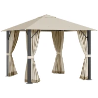Outsunny Gartenpavillon Pavillon 3 x 3 m Gartenzelt Dach mit Belüftungslöcher Festzelt Partyzelt mit 4 x Seitenteile wetterfest Aluminium Polyester khaki(m-1)