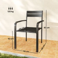 Outsunny Conjunto 2 Cadeiras de Jardim Empilháveis com Braços Alumínio 56x58x83 cm Cinza Escuro(m-3)