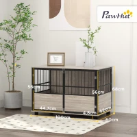 PawHut Gaiola para Cães 2 em 1 Móvel com tampo 100x60x68 cm 3 portas com fecho efeito Cor Nogueira e Preto(m-3)