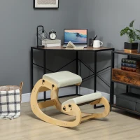 HOMCOM Cadeira Ajoelhada Ergonómica em Bétula com Balanço Regulável para Escritório(m-2)