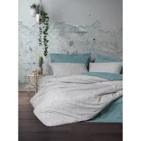 Parure de lit - 1 housse de couette 220 x 240 cm + 2 taies d'oreiller 60 x 60 cm - 100% coton renforcé - Menthe(m-1)