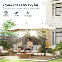 Outsunny Chapéu de Sol Duplo 4,55x2,65x2,38 m Chapéu de Sol de Jardim com Manivela Manual com Proteção Solar UV Creme(m-5)