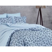 Parure de lit - 1 housse de couette 220 x 240 cm + 2 taies d'oreiller 60 x 60 cm - 100% coton renforcé - Bleu(m-4)