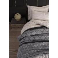 Parure de lit - 1 housse de couette 220 x 240 cm + 2 taies d'oreiller 60 x 60 cm - 65% coton, 35% polyester - Gris(m-4)