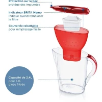 Carafe filtrante BRITA - Marella Rouge - Capacité 2,4L dont 1,4L d'eau filtrée - 1 Cartouche Maxtra Pro All-In-1 incluse(m-3)