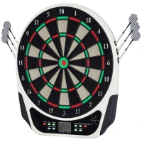 HOMCOM Elektronische Dartscheibe Dartboard mit Sprachansagen LED-Anzeigen 6 Darts 24 Dartköpfe 18 Spiele 159 Varianten Dartautomat Dartscheibe Set für bis zu 8 Spieler(m-1)