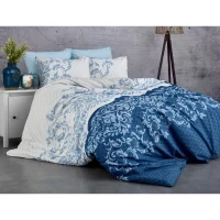 Parure de lit - 1 housse de couette 220 x 240 cm + 2 taies d'oreiller 60 x 60 cm - 100% coton renforcé - Bleu(m-1)