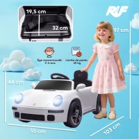 AIYAPLAY Carro Elétrico Infantil 12 V Licença Ruf Ctr 2017 Comando 2,4G Luzes e Música 103x55x44 cm Branco(m-3)