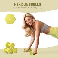 SPORTNOW 2 x 1kg Hexagonal Dumbbells Weights Set with Non-Slip Grip for Home Gym Workout, Yellow(m-4)