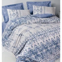 Parure de lit - 1 housse de couette 220 x 240 cm + 2 taies d'oreiller 60 x 60 cm - 100% coton renforcé - Bleu(m-4)