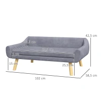 PawHut Sofá para Cães e Gatos Escandinavo com Almofada Removível Veludo e Pés em Madeira 102x58,5x42,5 cm Cinza(m-3)