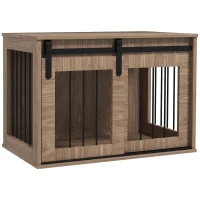 PawHut Gaiola para Cães 2 em 1 Gaiola com Efeito Madeira e Porta Deslizante 80x54x57 cm Cor Nogueira e Preto(m-1)