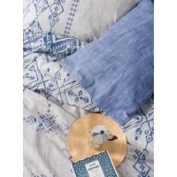 Parure de lit - 1 housse de couette 220 x 240 cm + 2 taies d'oreiller 60 x 60 cm - 100% coton renforcé - Bleu(m-2)