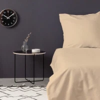 Parure de lit - 1 housse de couette 220 x 240 cm + 2 taies d'oreiller 60 x 60 cm - Satiné 100% coton - Beige(m-1)