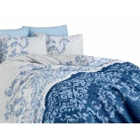 Parure de lit - 1 housse de couette 220 x 240 cm + 2 taies d'oreiller 60 x 60 cm - 100% coton renforcé - Bleu(m-4)