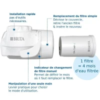 Systeme filtration a eau BRITA - ON TAP - Jusqu'a 4 mois d'eau filtrée - 3 modes d'utilisations - 5 adaptateurs inclus(m-4)